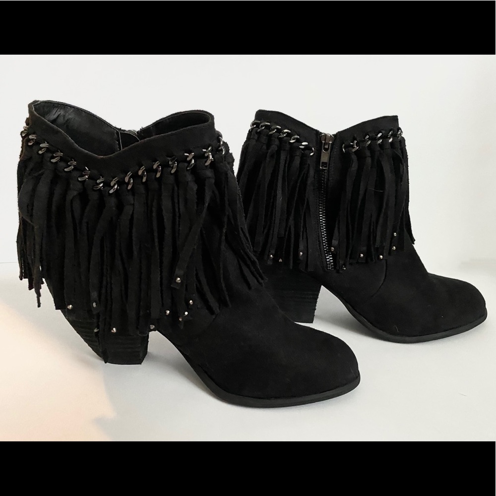 Black Fringe Booties